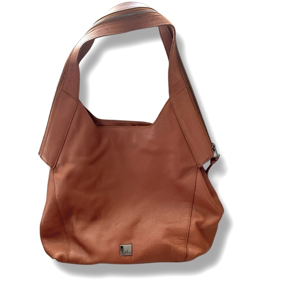 Kooba Whiskey Brown Zip Double Strap Hobo Satchel Tote Bag Medium Size